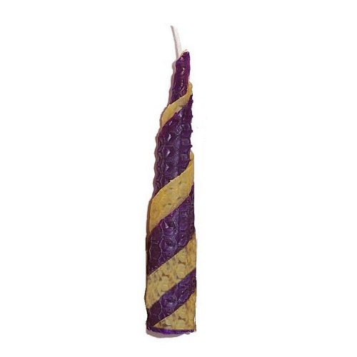 Small Two Colour Spiral Beeswax Candle (10cm/4 inch high)