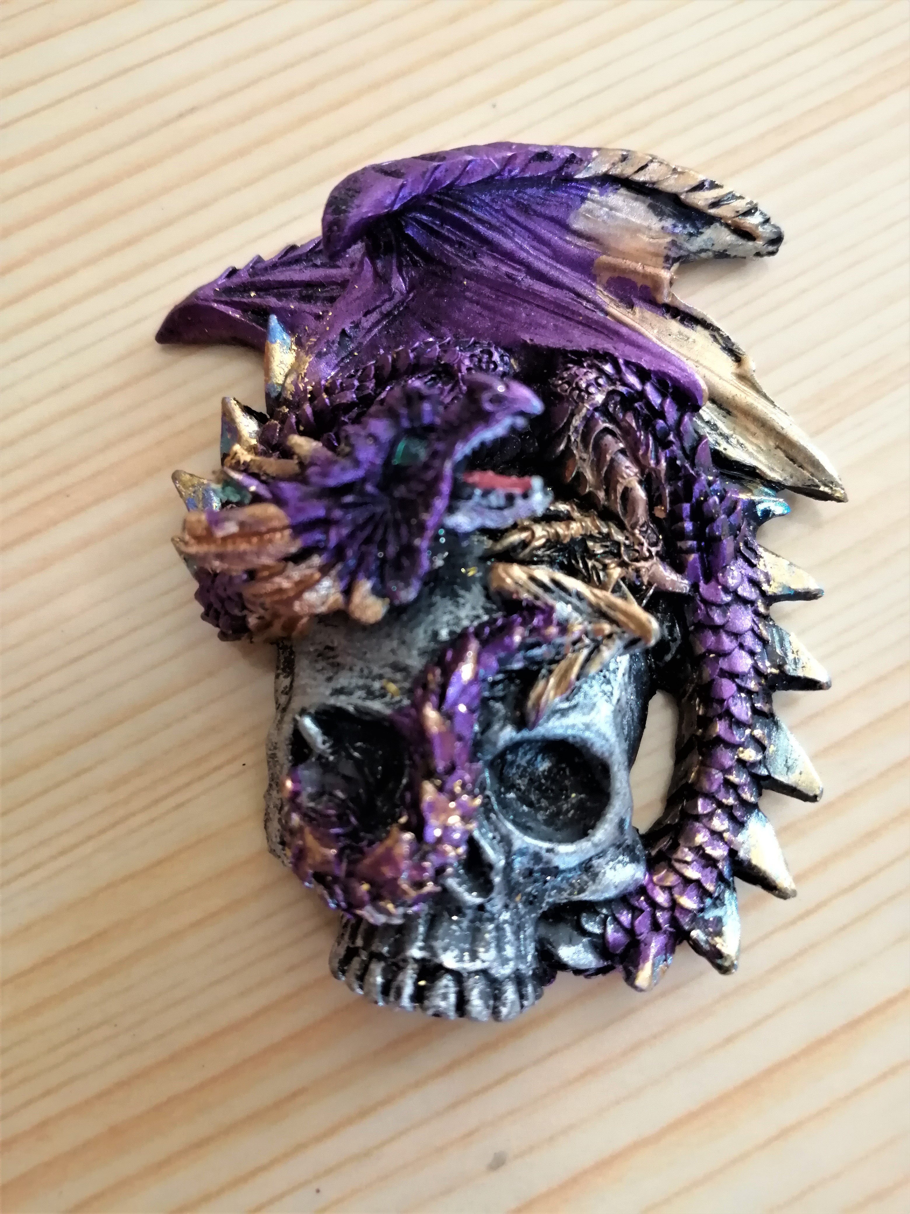 Purple Dragon on Skull Fridge Magnet