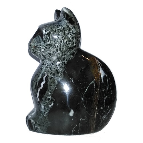 BLACK AND WHITE MARBLE CAT FIGURINE 8cm (3 inches) (m)