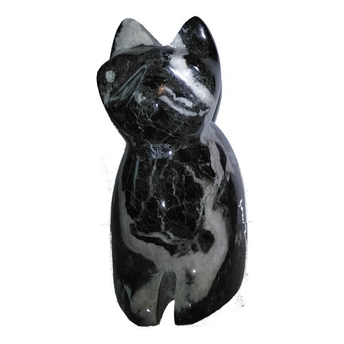 BLACK AND WHITE MARBLE CAT FIGURINE 8cm (3 inches) (n)