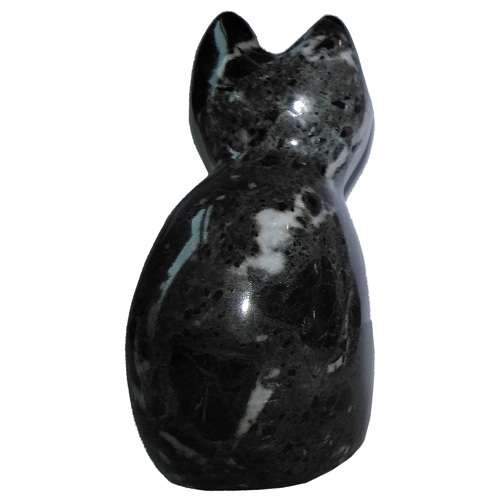 BLACK AND WHITE MARBLE CAT FIGURINE 8cm (3 inches) (n)