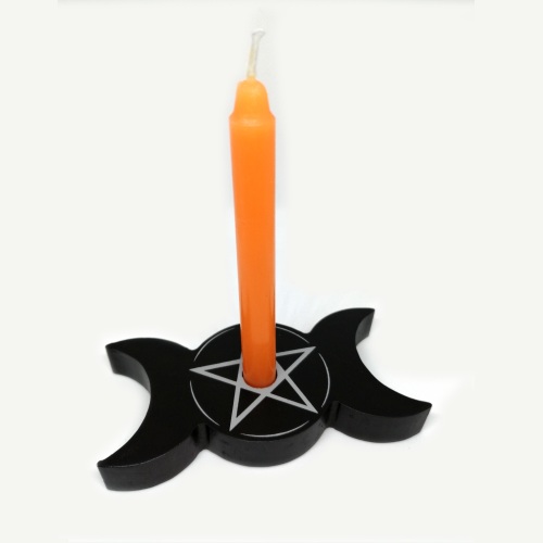 Triple Moon Pentagram Spell Candle Holder - Click Image to Close