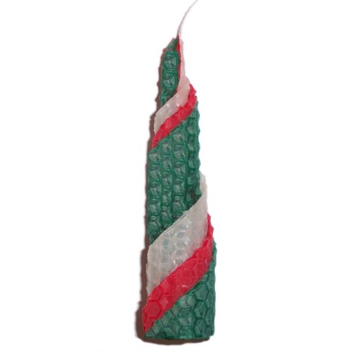 Small Tricolour SABBAT Spiral Beeswax Candle (10cm/4 inch high)