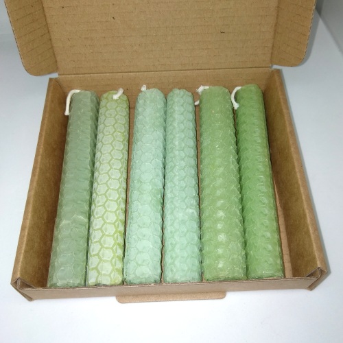 6 Beeswax Spell Candles - Mixed Mint Greens (D)