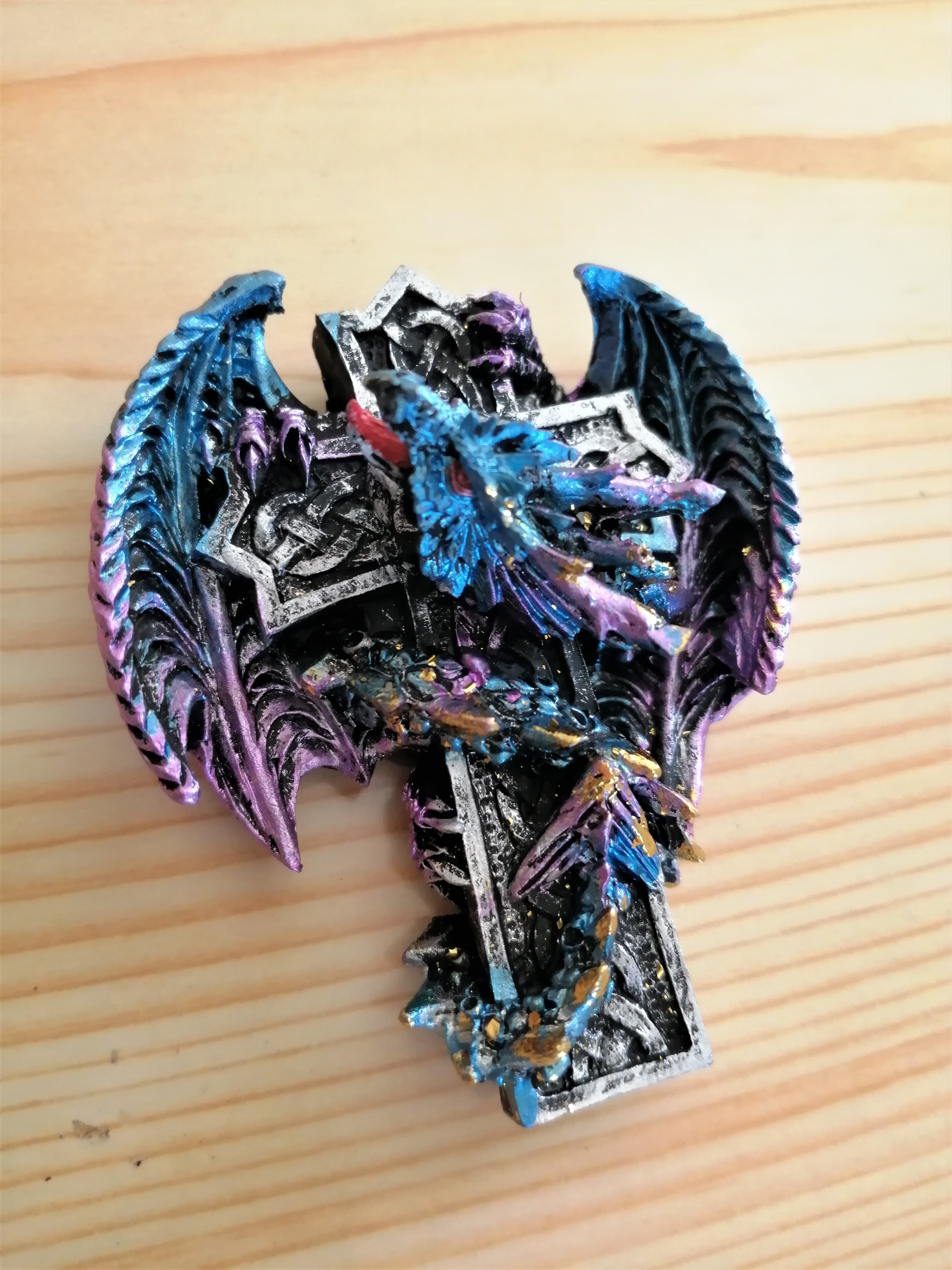Blue Dragon on Cross Fridge Magnet