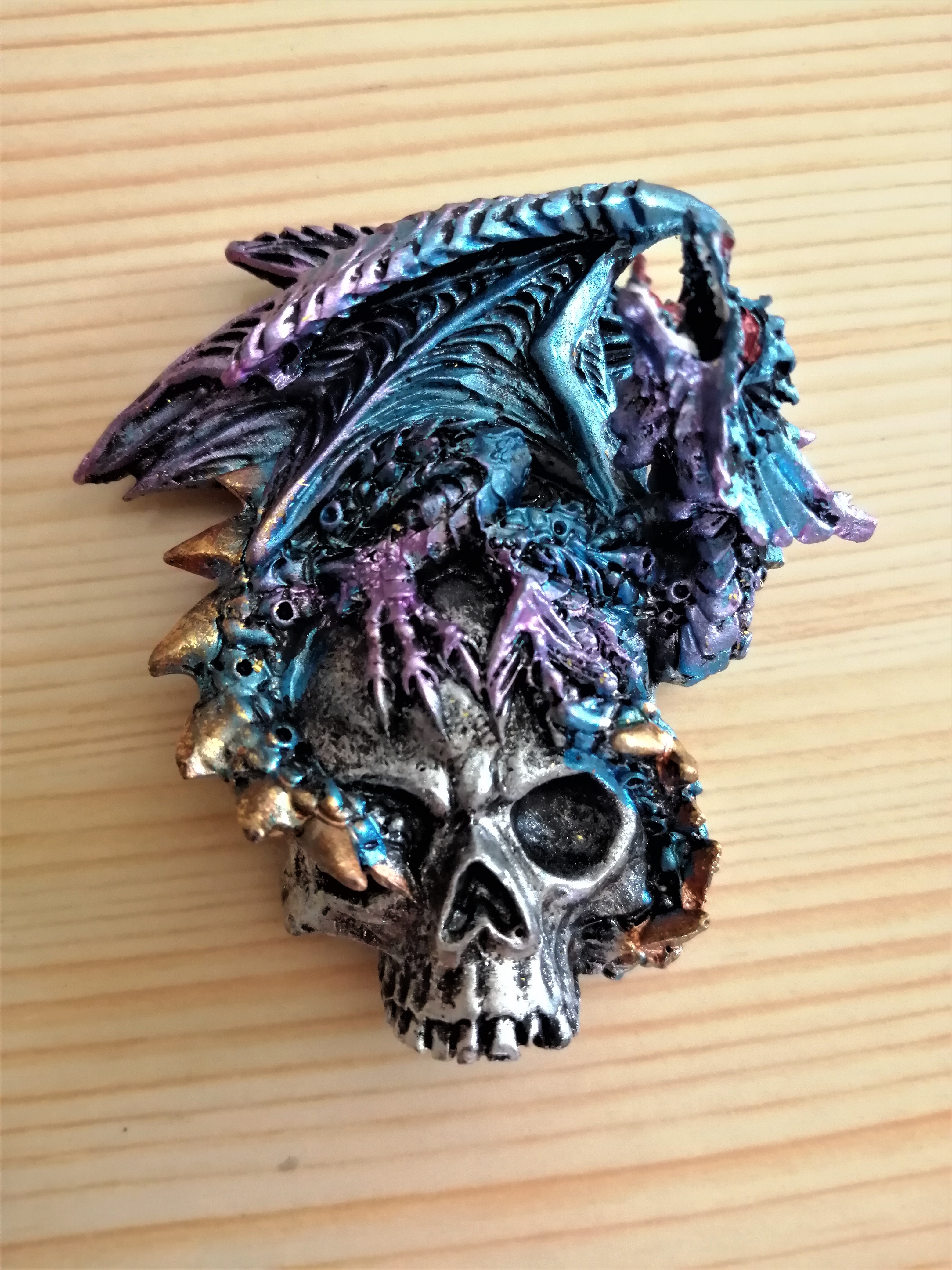 Blue Dragon on Skull Fridge Magnet