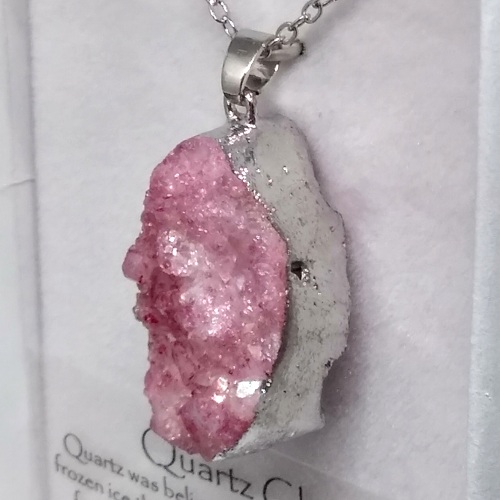 Aura Quartz Crystal Cluster Pendant in gift box (pink a) - Click Image to Close