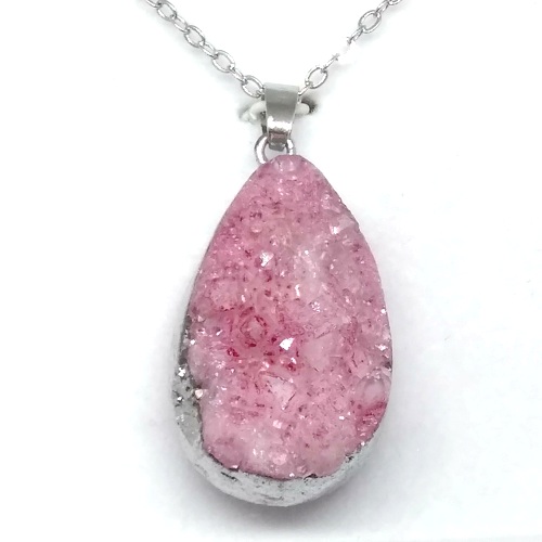 Aura Quartz Crystal Cluster Pendant in gift box (pink a)