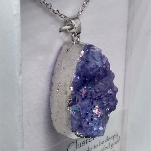 Aura Quartz Crystal Cluster Pendant in gift box (violet a)
