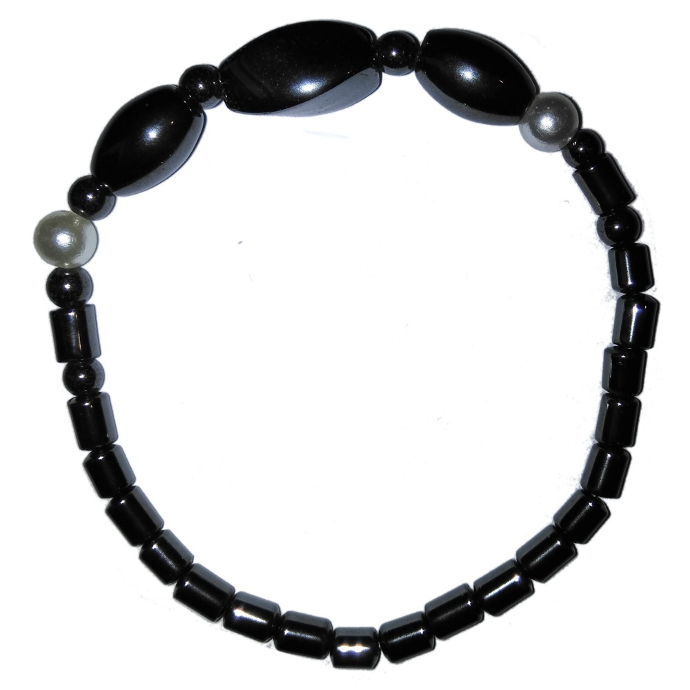 HAEMATITE and IMITATION PEARL BEAD BRACELET hbplb - Click Image to Close