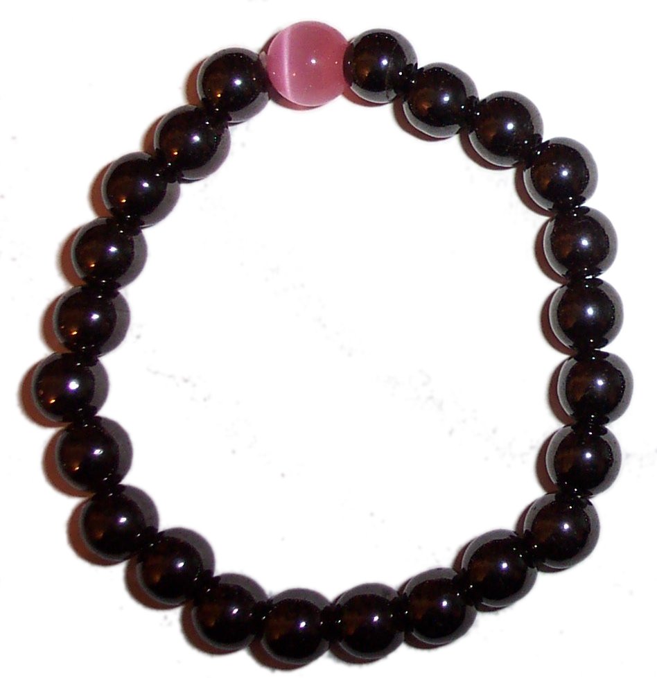 MAGNETIC HAEMATITE and PINK CATS EYE BRACELET mg12p