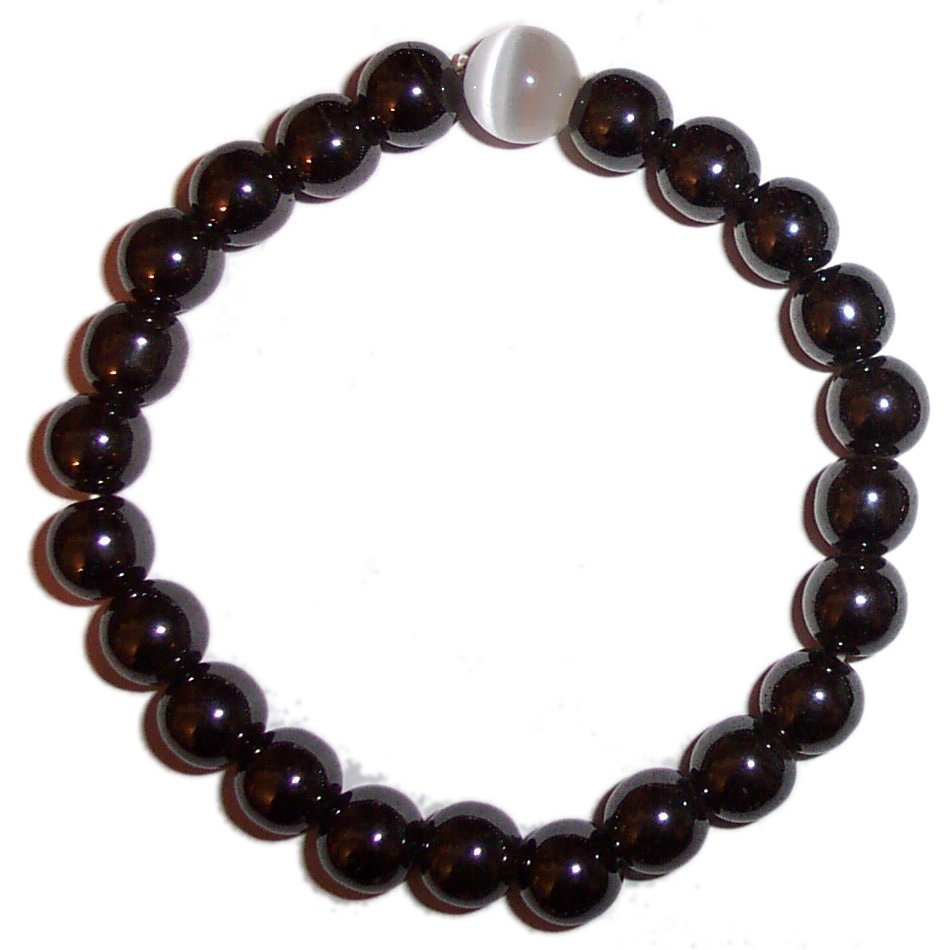 MAGNETIC HAEMATITE and WHITE CATS EYE BRACELET mg12w