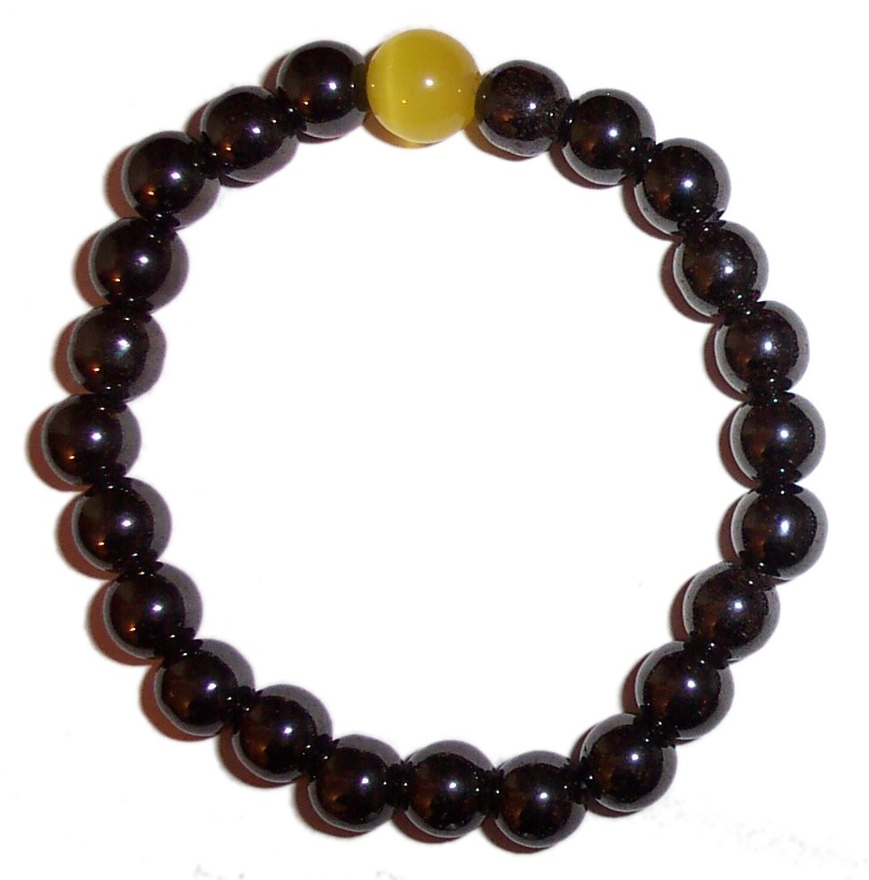 MAGNETIC HAEMATITE and YELLOW CATS EYE BRACELET mg12y