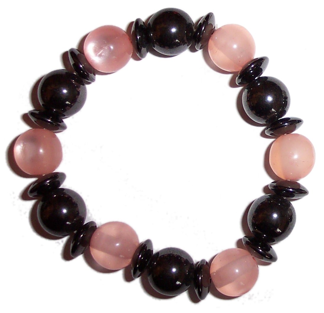 MAGNETIC HAEMATITE and PINK CATS EYE BRACELET mg9p