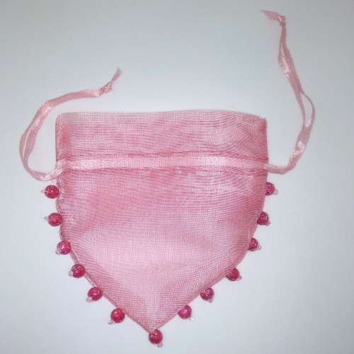 Pink Organza Heart Pouch - Click Image to Close